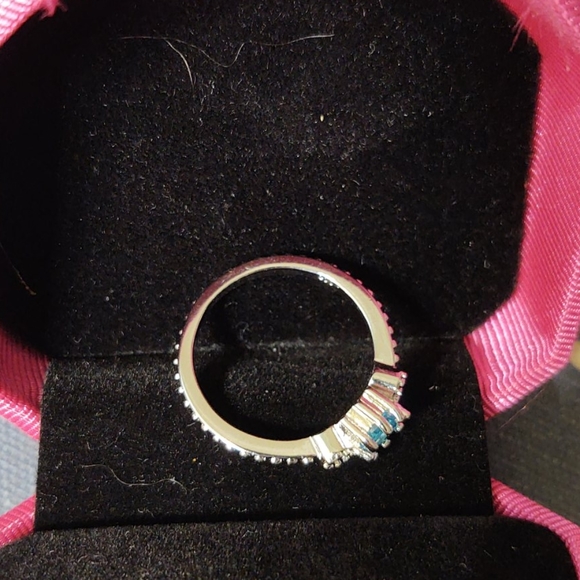 Aquamarine and white topaz 925 silver ring - Picture 4 of 4